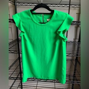 J. Crew green ruffle short-sleeve blouse size 0